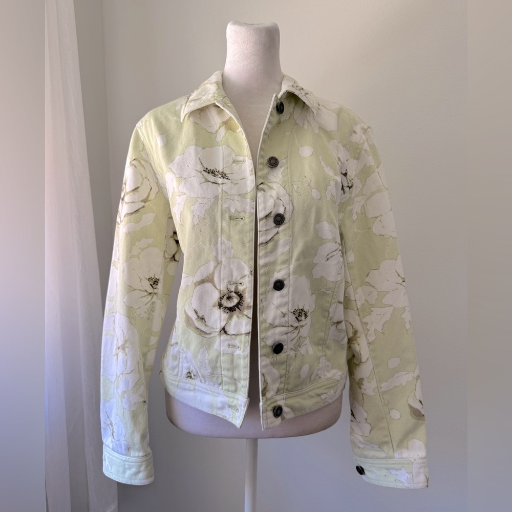 Vintage ‘00s Jones Wear Sport Light Green & White Floral Print Cotton Jacket